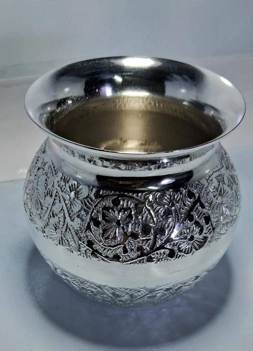 Ekum Silver Plated Brass Designer Kalash (Medium Size)