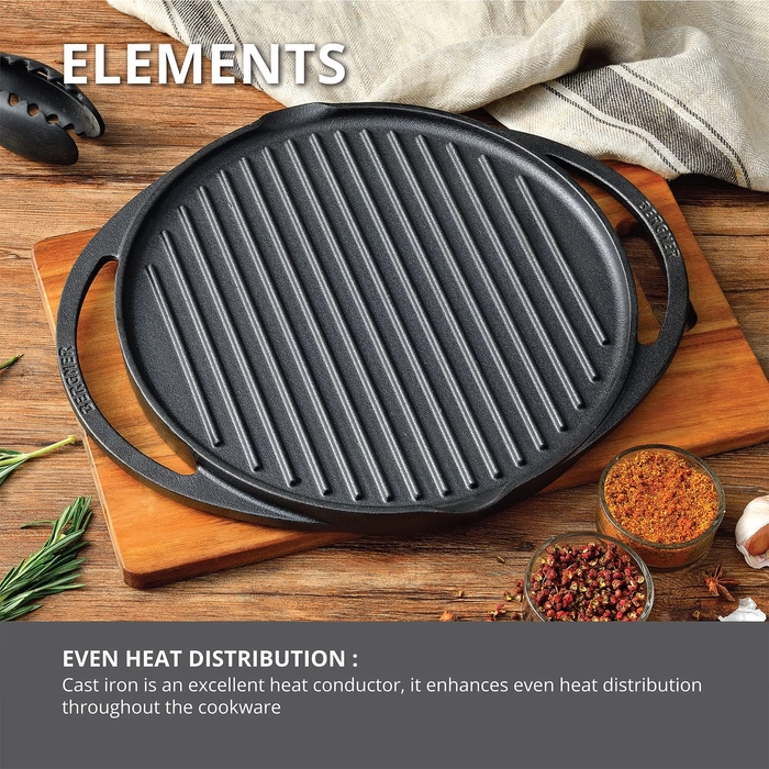 Bergner Elements Pre-Seasoned Cast Iron Dosa Tawa, 30 cm