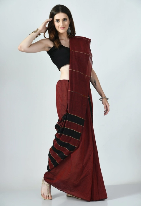 Buy Black Maroon Pure Handloom Linen Saree Online Paarijaatham | Saree,  Trendy sarees, Elegant saree