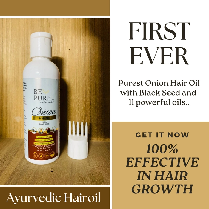 Be Pure Naturals Onion Hairoil with Black Seed oil that controls Hairfall, Dandruff, Damaged Hairs, Thin Hair, Split Hair & gives Healthy Growing Hair (100% Ayurvedic Oil, 100ml)