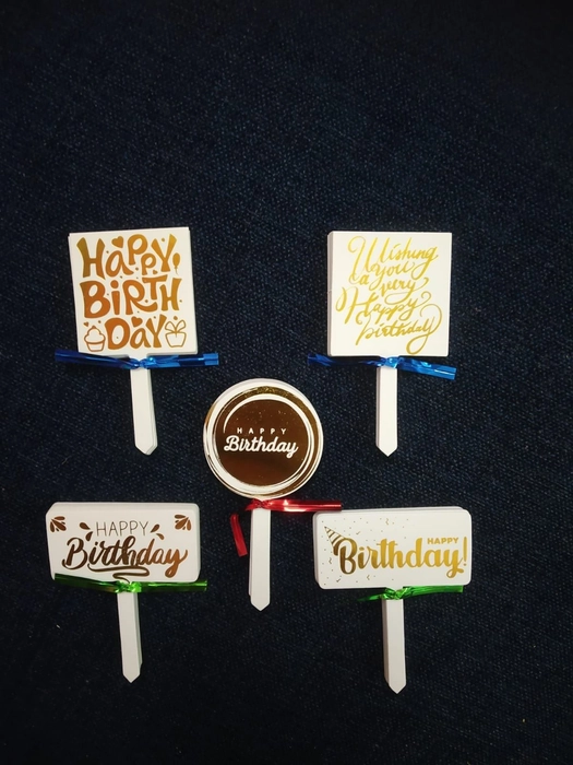 50 PCs White color Happy Birthday paper cake topper