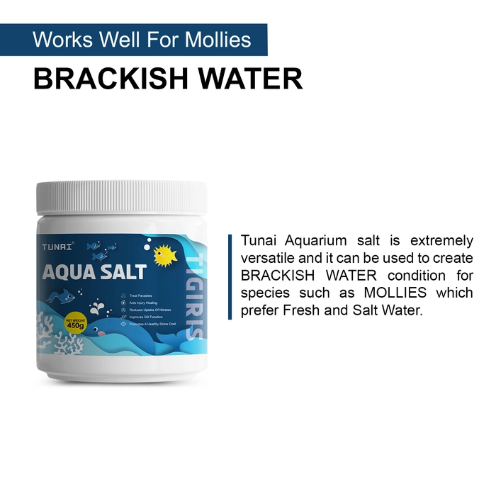 Tunai Aquarium Salt for Fish Tank, Assist in Injury Healing, Improves Gill Function | Fine Particles, 450g