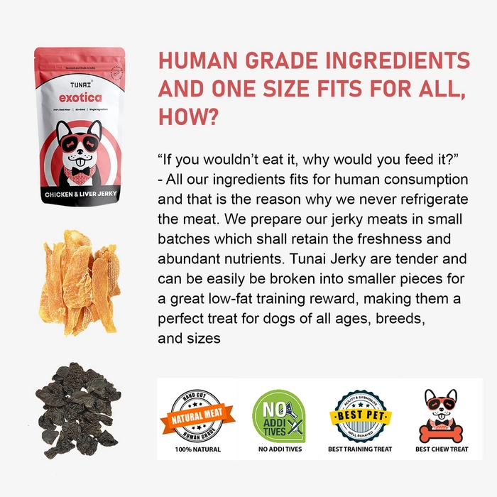 Tunai Chicken and Liver Dog Jerky | Air Dried Dog Treats (Pack of 2) Training Treats for All Large Adult Dog Breeds, Indian Hounds, Mini and Medium Dogs, Weaning Puppies, 50g