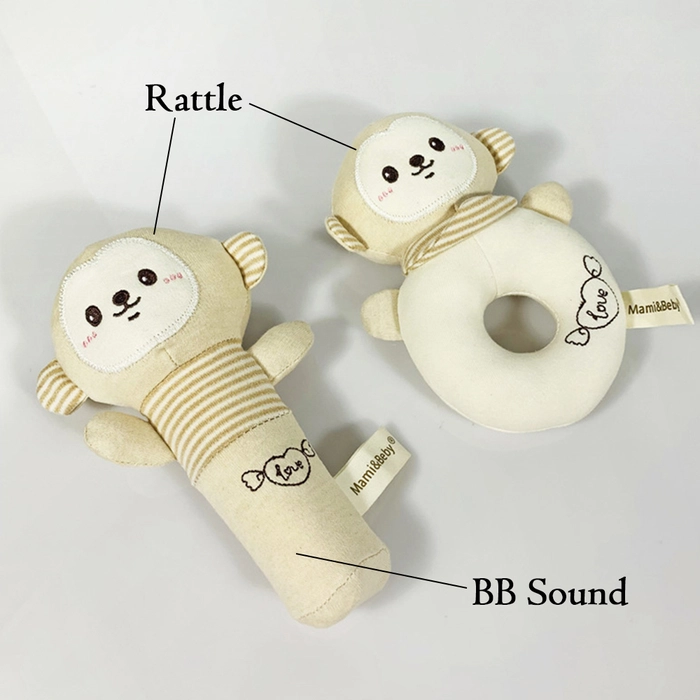 Baby Handgrip 2in1 Set Rattle Hand Grip Beeper Infant Toddler Early Development Toy 100% Soft Cotton