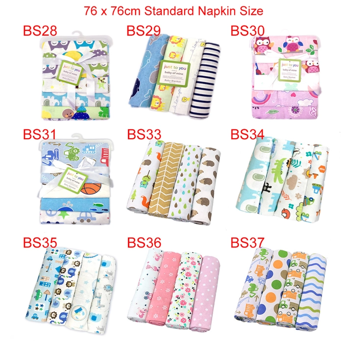 New Born 4pc Receiving Blanket Flannel Cotton Baby Swaddle Wrap Newborn Selimut Kain Bedung Bayi Lampin BS