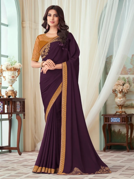 Purple With Magenta Border Kanjivaram Soft Silk Saree – BharatSthali