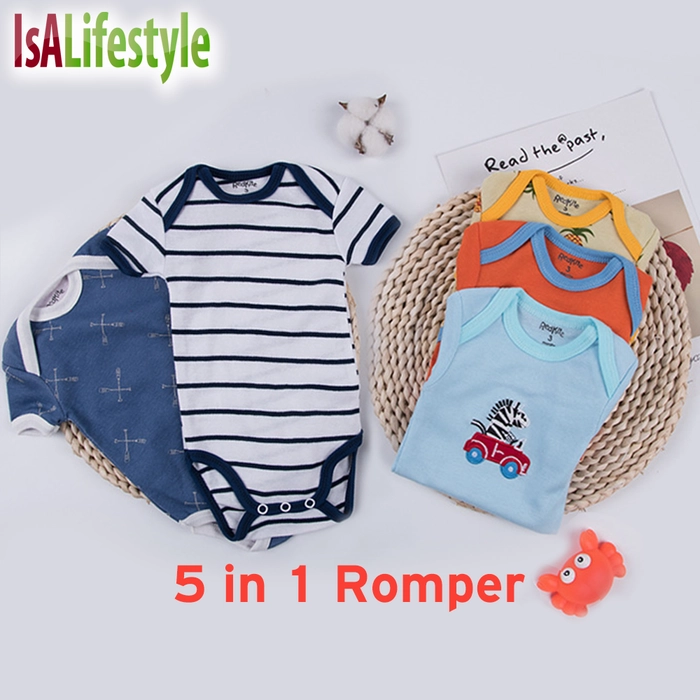 Baby Romper Baby Bodysuit Romper Set Short Sleeve 5pcs Boy Girl (Random Design)