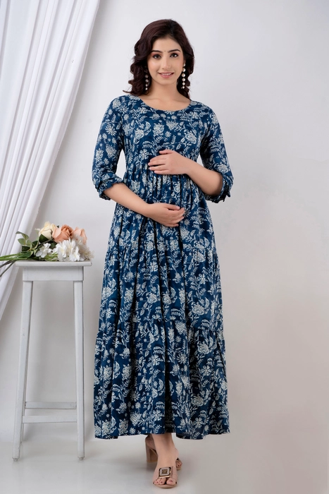 Blue Flower Jaal Maternity Dress - HENAL INC