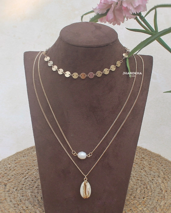 Shell Pearl Necklace With Earrings, Pink