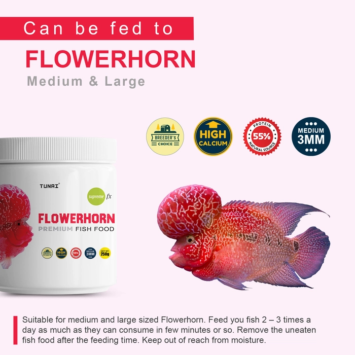 Tunai Premium Fish Food for Flowerhorn | 55% Protein | Formulated Taiwan for Better Growth of Hump and Color 3MM Pellets