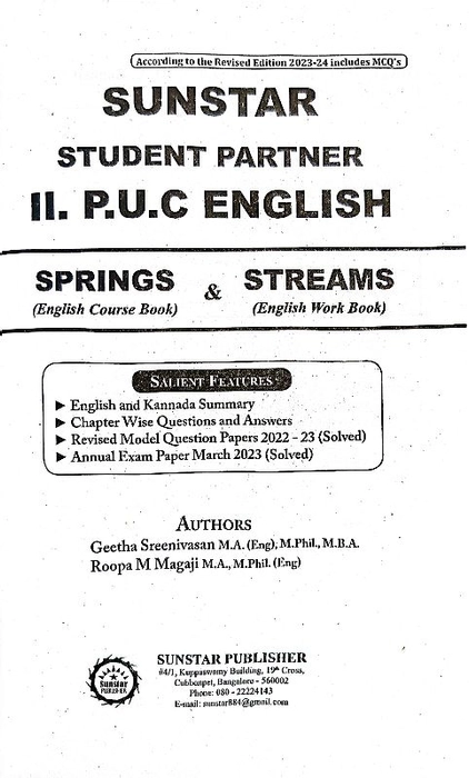 II PUC ENGLISH SUNSTAR Guide (Springs And Streams)