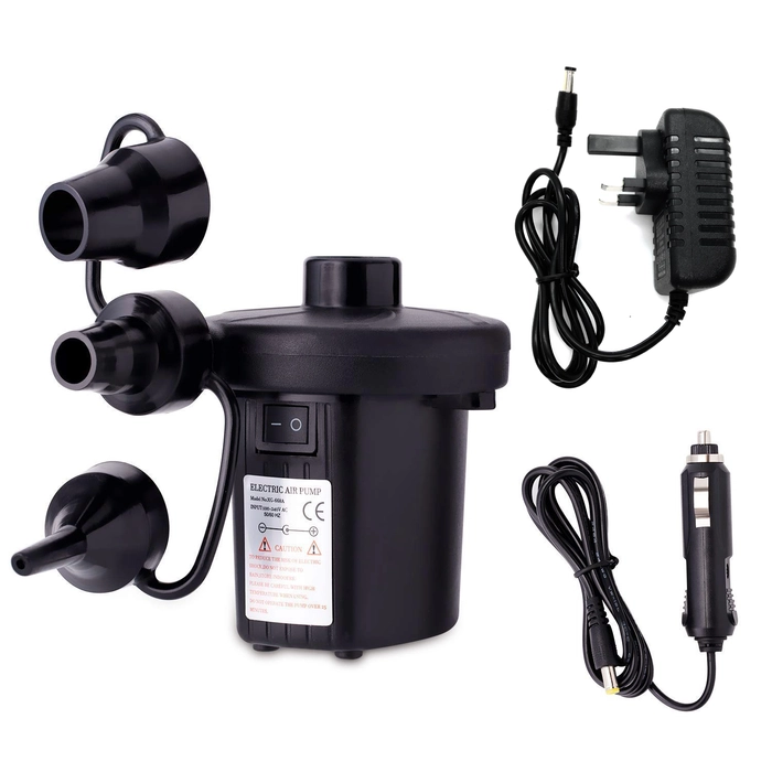 Portable 100V-240V AC/DC Car Charger Plug Two Way Home + Car Use Electric Air Pump Inflate Deflate For Inflatable Air Bed Mattress Sofa Swimming Play Pool Float Pam Pelampung Kolam Main Mandi