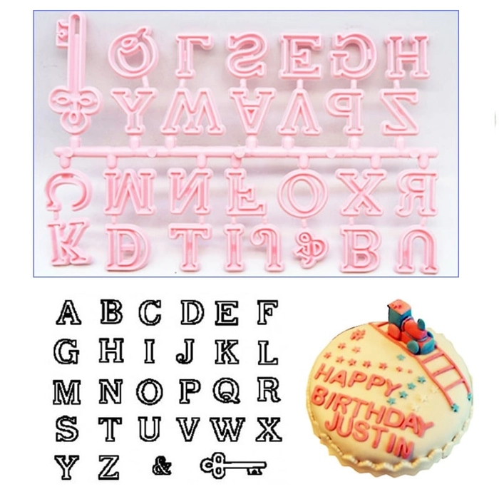 29 PCs Upper case Alphabet Cookie Fondant Impression Pink