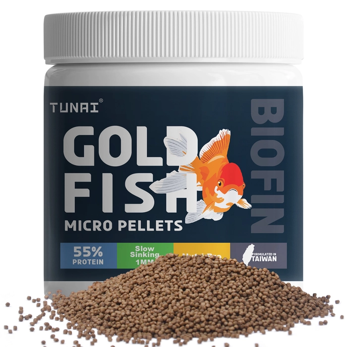 Tunai Gold Fish Food | 55% Protein Rich Premium Food| Enhance Color and Boost Fast Growth, Slow Sinking, Formulated in Taiwan as Exclusively Gold Fish Food for Aquarium, 1mm pellets