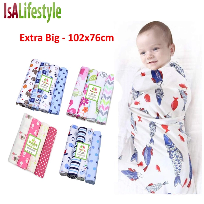 Baby Cotton Receiving Blanket 4pcs/Pack Extra Big (76x102cm) New Born Receiving Soft Flannel Newborn Blanket Cotton Swaddle Wrap Burp Cloth BL