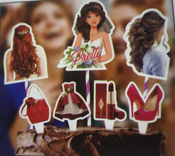 7 Piece Pretty Girl Theme Paper Cake Toppers Cake Decoration - Divena In