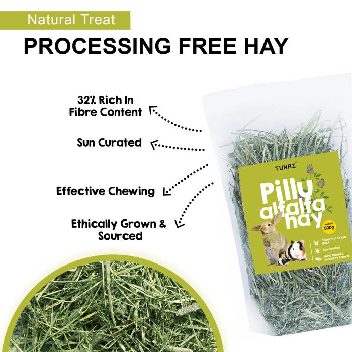 TUNAI Pillu Alfalfa Dried Hay For Rabbit, Hamsters, Guinea Pigs And White Mice All Life Stages