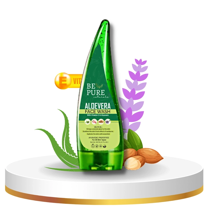 Be Pure Naturals Aloevera Facewash with Vit-E for Acne & Pimple free Skin, contains Almond Oil, Lavender, Rose, Enzymes & Amino that gives Permanent Smooth and Glowing Skin (120ml)