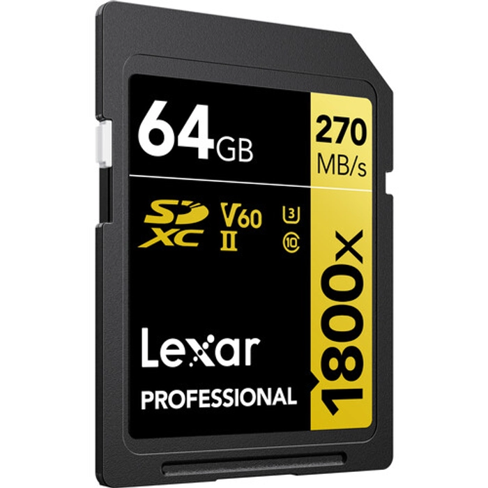 Lexar Professional 1800x SDXC™ UHS-II, U3, V60, RW up to 270/180 MB/s, 64GB/128GB/256GB/512GB