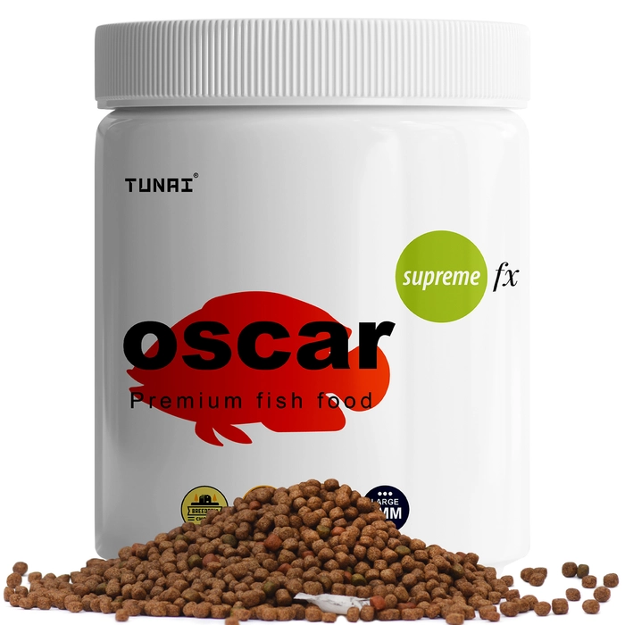 Tunai Supreme Formula Oscar Fish Food Fortified with 40% Protein and Vitamins, Essential for Color Enhancement, Growth for Medium and Large Sized Oscar Fishes, 4MM Pellet Size