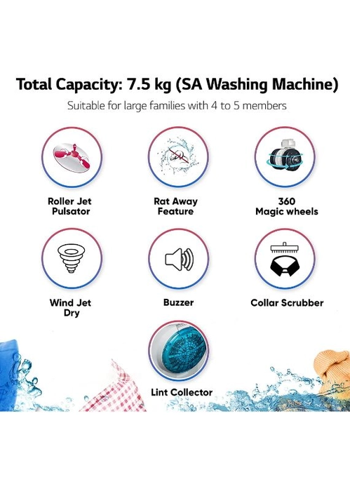 LG 7.5 Kg 5 Star Semi Automatic Top Loading Washing Machine(P7510RRAZ)