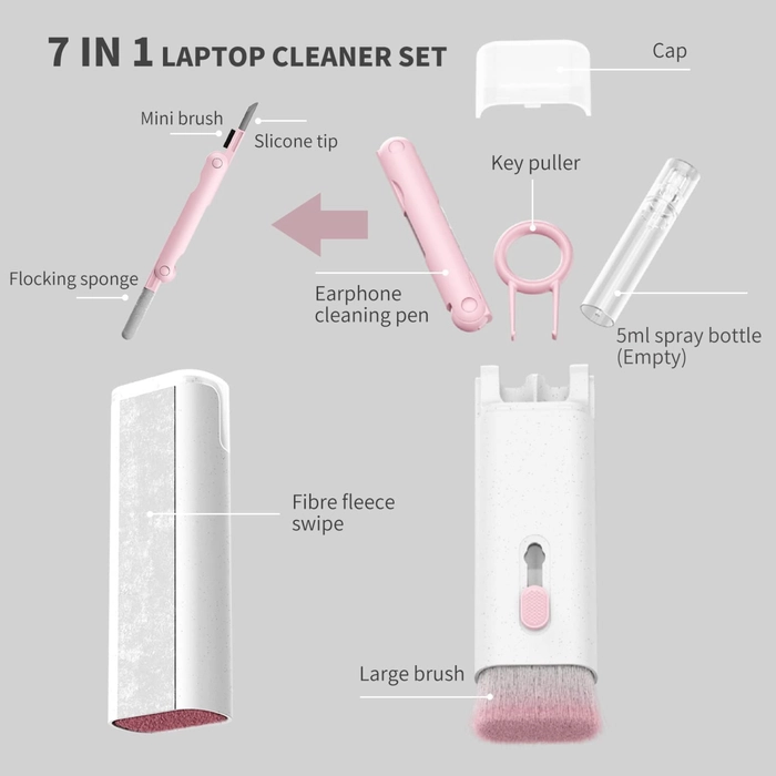 7-in-1 Electronics Cleaner Brush Kit Pink