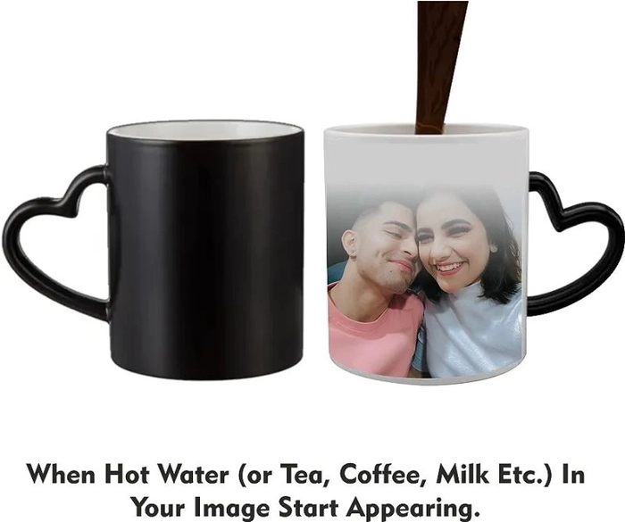 Black Magic Photo Mug with Heart Shape Handle