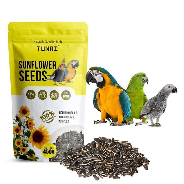 Tunai Sunflower Seeds | 450g | Perfect Bird Food For Conures, Eclectus, Senegals, Caique Parrots, Cockatiels, Small Conures, Quaker Parrots, Amazons, Cockatoos, Macaws, Grey Parrot, Fat Rich Bird Seed