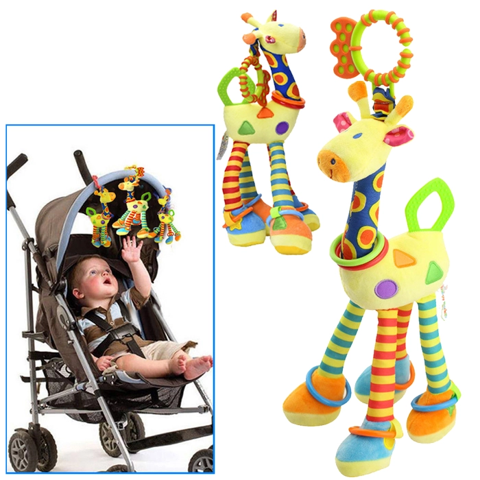 Baby Soft Hanging Stroller Early Development Plush Toy Giraffe Plush with Teether Rattle Happy Monkey