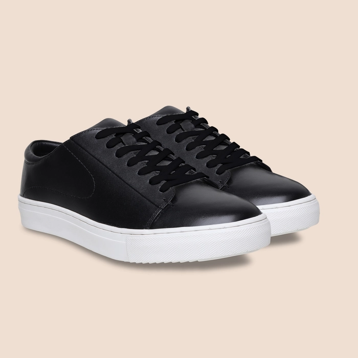 Black leather shop low tops