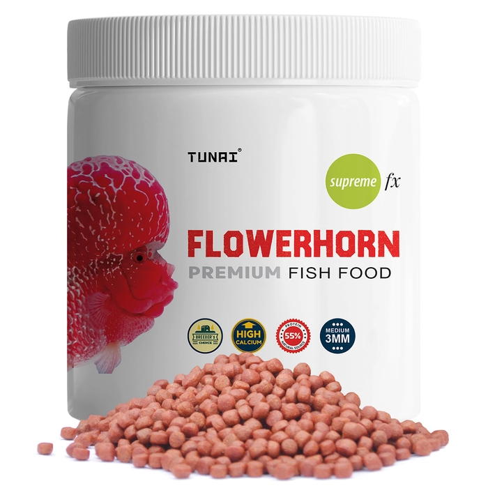 Tunai Premium Fish Food for Flowerhorn | 55% Protein | Formulated Taiwan for Better Growth of Hump and Color 3MM Pellets