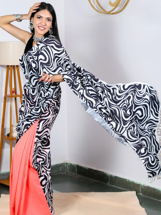 Selfie Zebra Print Georgette Drape Saree