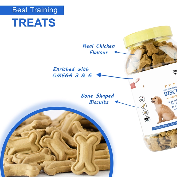 Tunai Crunchy Soft Real Chicken Dog Biscuits | Dog Treats | Dog food | 450g chicken Flavoured Biscuits For Dog Puppies, Best Treat For Training, Effective For Healthy Lustrous Skin Coat And Maintain D