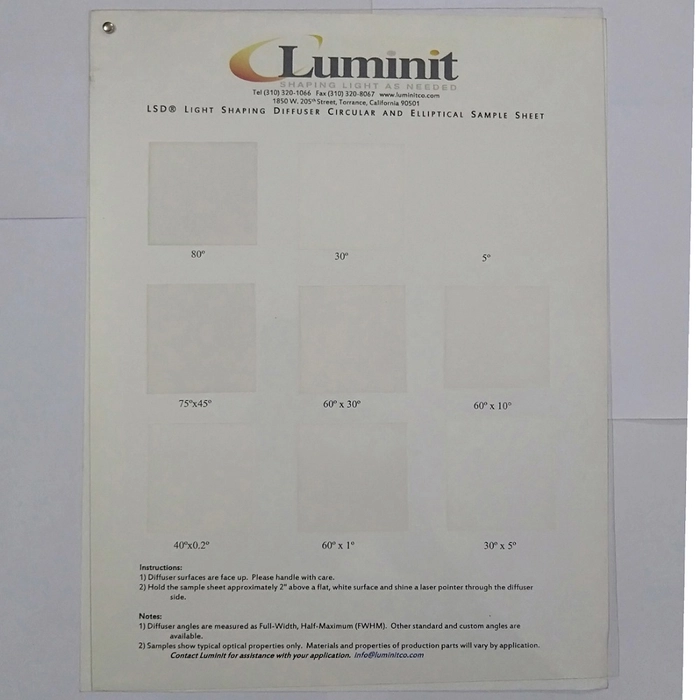 LIGHT SHAPING DIFFUSER CIRCULAR AND ELLIPTICAL SAMPLE SHEET