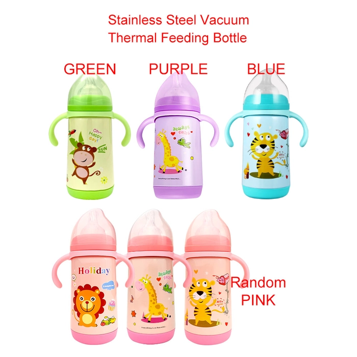 Thermal Feeding Bottle with Handle Infant Friendly Gravity Ball with Straw Stainless Steel Vacuum Bottles Bayi Termal Susu Botol