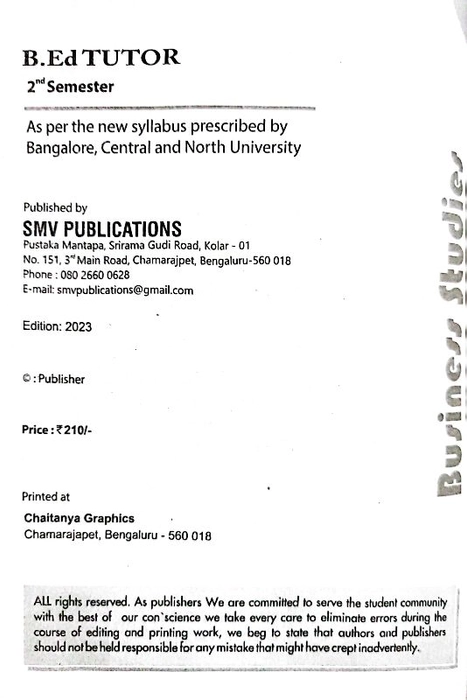 II SEM B.ED MANAGEMENT AND BUSINESS STUDIES  By C.G PRASAD SMV GOLD TUTOR