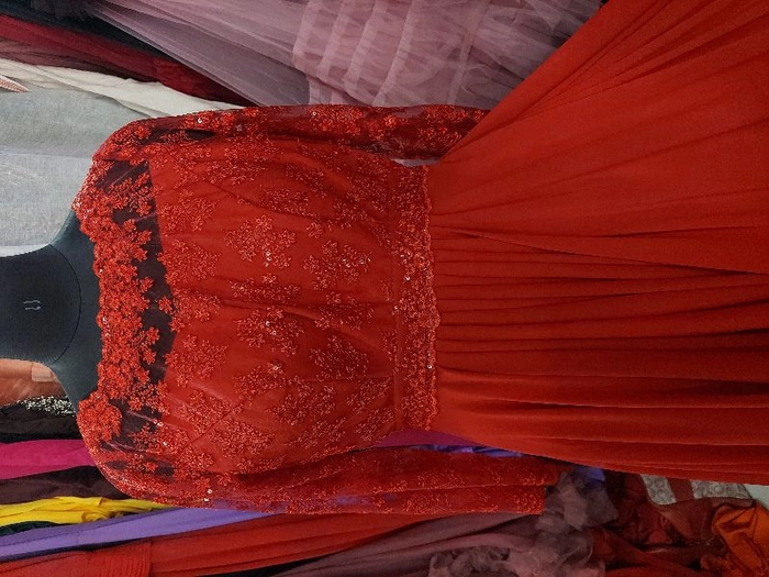 Red Gown With Half Embroidered Net Cape 171GW18