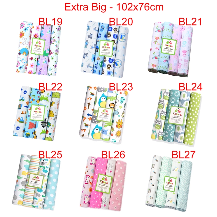 Baby Cotton Receiving Blanket 4pcs/Pack Extra Big (76x102cm) New Born Receiving Soft Flannel Newborn Blanket Cotton Swaddle Wrap Burp Cloth BL