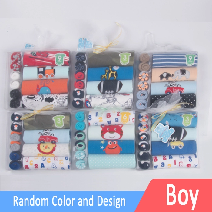 4 Shorts Sleeve Romper and 3 Pair Sock Gift Set - Baby Boy/Girl (Random Design)