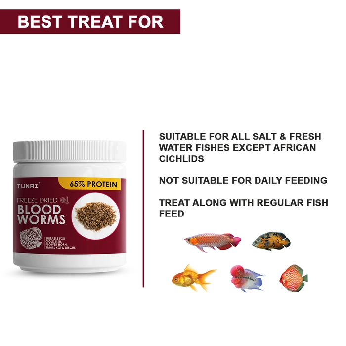 Tunai Superior Freeze Dried Blood Worms for Tropical Fishes Like Arowana, Oscar, Gold Fish, Flowerhorn, and Discus (25g - Freeze Dried Blood Worms)