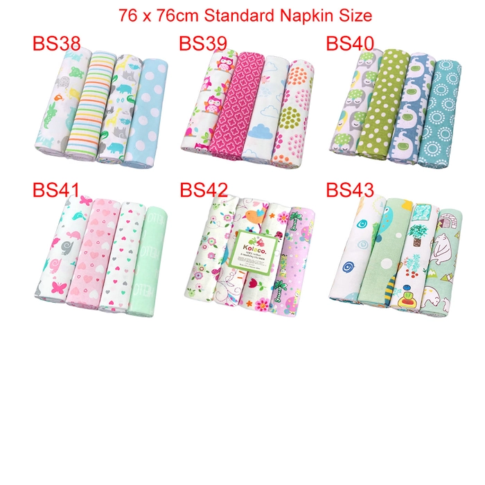 New Born 4pc Receiving Blanket Flannel Cotton Baby Swaddle Wrap Newborn Selimut Kain Bedung Bayi Lampin BS