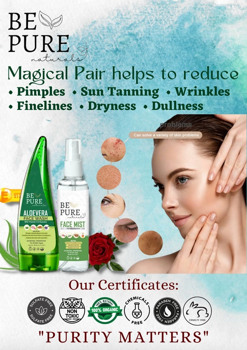 Be Pure Naturals Pimple & Acne Removal Combo including Aloevera Facewash with Vit-E & TeaTree Face Mist (120ml+100ml)