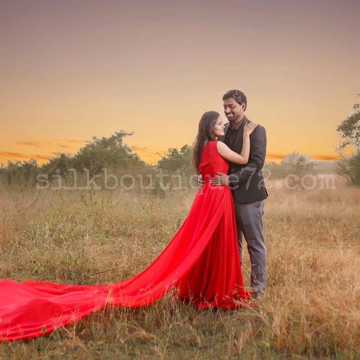 G425, Wine Red One Shoulder Prewedding Long Trail Gown, Size(All)pp – Style  Icon www.dressrent.in