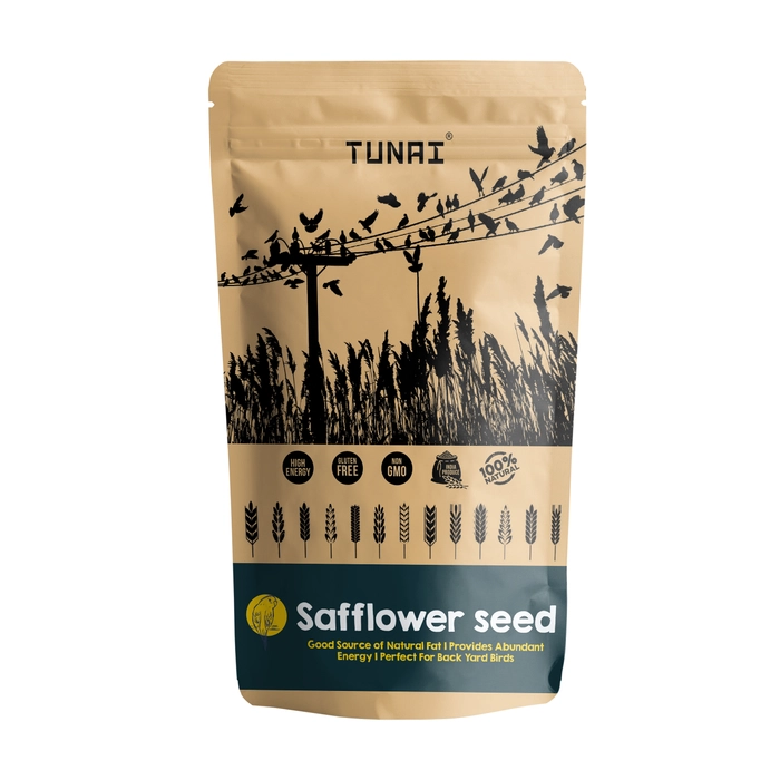 Tunai Safflower Seeds Bird Food | 450g | Perfect Bird Feed For CONURES, ECLECTUS, SENEGALS, CAIQUE PARROTS, COCKATEILS, SMALL CONURES, QUAKER PARROTS, AMAZONS, COCKATOOS, MACAWS, & GREY PARROTS Fortif