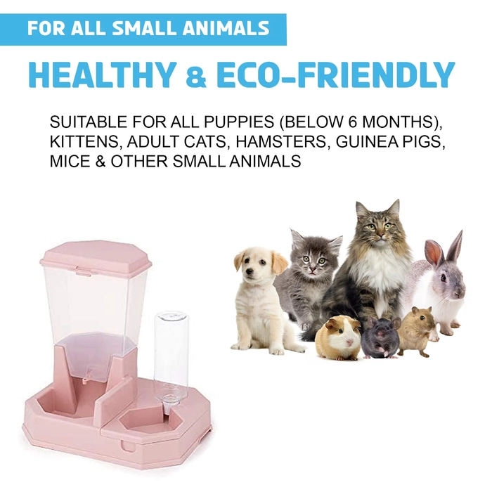 Tunai TWO IN ONE Multi-Purpose Gravity Based Automatic Pet Feed and Water Dispensers for Adult Cats, Kittens, Small Dog Puppies, Detachable Design Compartments Can House 1.5KG Dry Feed and 500ML Water