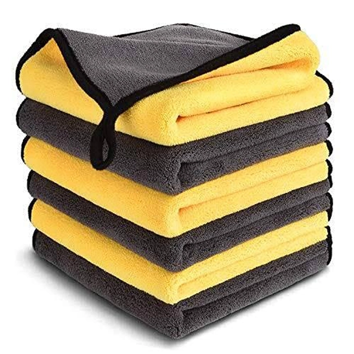 Hamaan 500 GSM Microfiber Double Layered Extra Thick Cleaning Cloths for Car Cleaning and Detailing, Size 40cm x 60cm -Pack of 3, Color: Blue, Yellow, Green