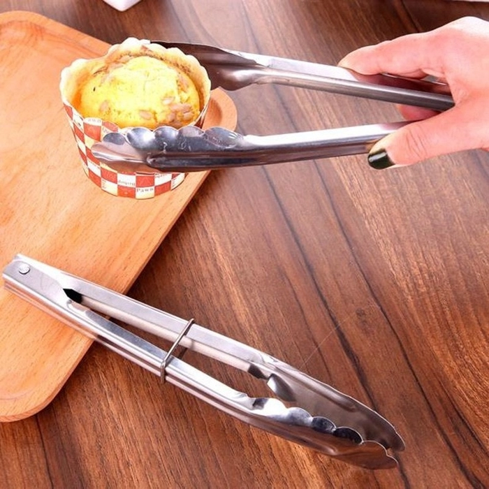 BBQ Tongs with Locking Serving Grill in Stainless Steel Catering Cooking Baked With Grip Cookware Non Slip Bake Utensil Tong Lock Design