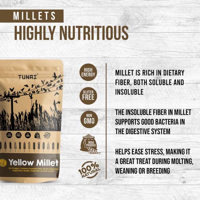 Tunai Yellow Millets Bird Feed |450g|Essential Bird Food For CANARIES, FINCHES, BUDGIES, PARAKEETS, PARROTLETS, CONURES, ECLECTUS, SENEGALS, CAIQUE PARROTS, COCKATIELS, SMALL CONURES, & QUAKER PARROTS