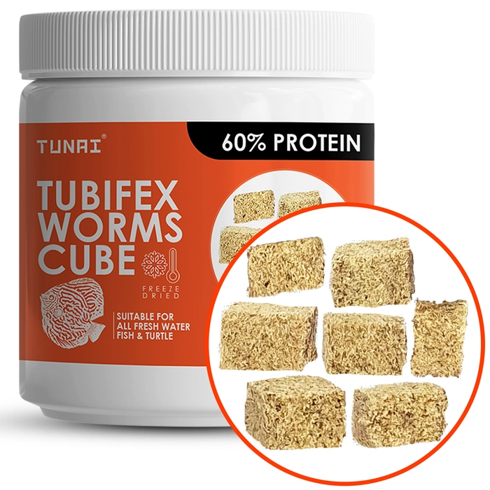 TUNAI Tubifex Worms Cube Blocks Fish Food for BARBELS, Catfish, DANIOS, Discus, GOURAMIS, Tetra and Turtles (7 Cube Blocks - Tubifex Dried Worms)