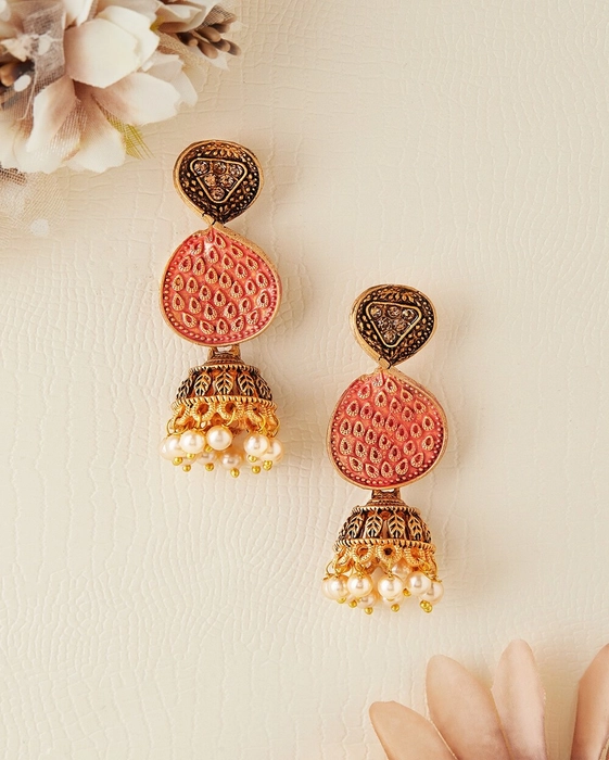 Gold Indian Large Jhumka Round Earrings Pair – HandTstudio